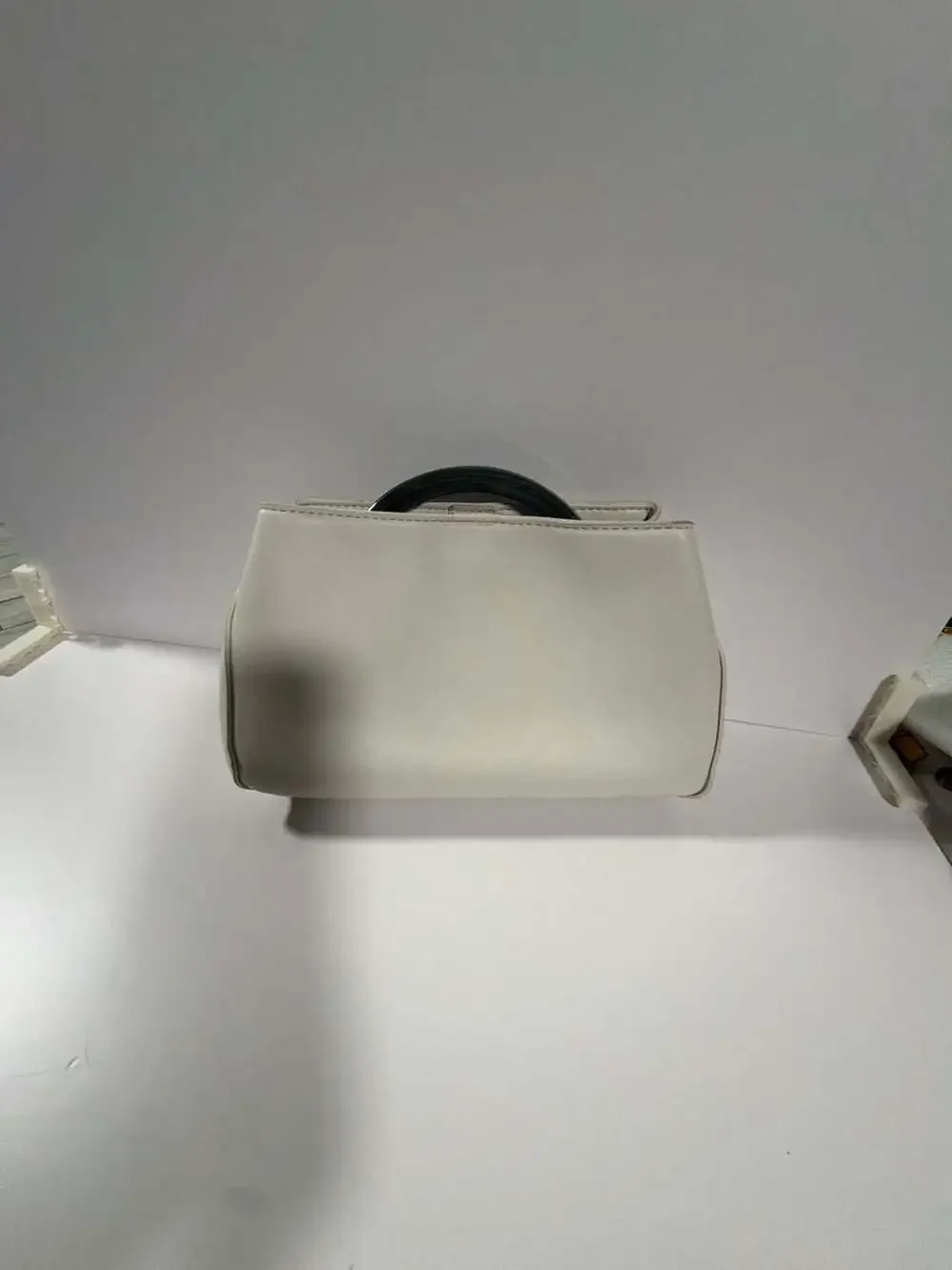 Steve Madden White Structured Top Handle Bag with Logo Detail Handle